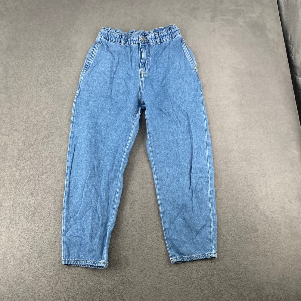 Zara Paperbag Waist Jeans Light Wash Blue High Rise Tapered Leg Womens Size 6